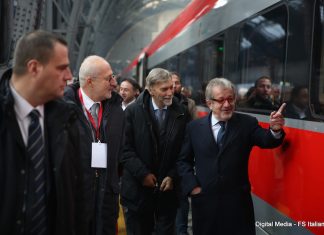 Un momento dell'inaugurazione della nuova linea alta velocità Brescia-Treviglio