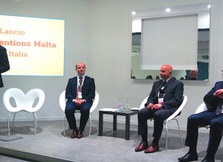 La presentazione di Conventions Malta. Da sinistra, Claude Zammit Trevisan,direttore Italia di MTA; Edward Zammit, Events Operations, Advisor, Conventions Malta; Paul Bugeja, CEO MTA